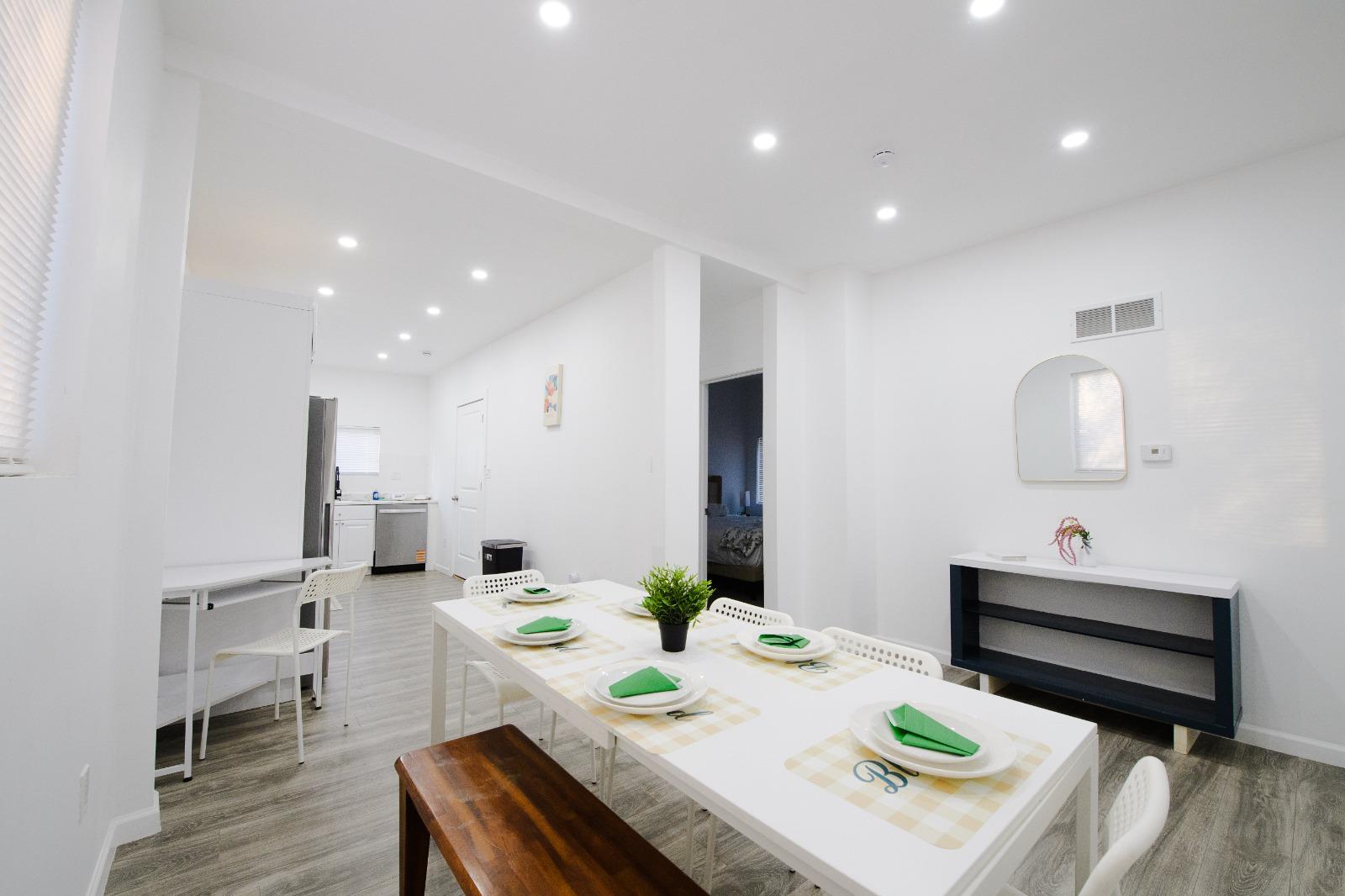 Dining area with set table